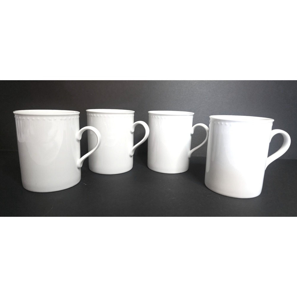Crate & Barrel Staccato White Porcelain Mugs Set of 4 Kathleen Wills Japan 4in